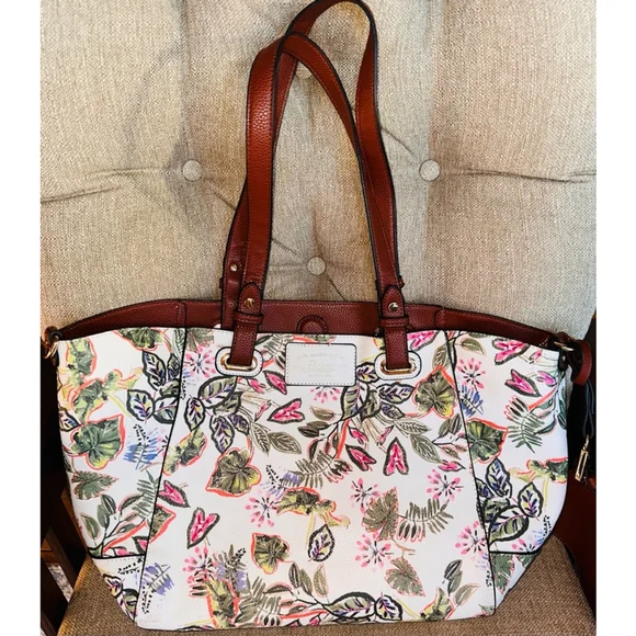EUC GH Bass & Co Floral Pebble Leather Floral 3 In 1 Shoulder Tote Purse - Picture 2 of 15